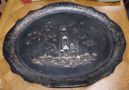 A Victorian papier mache tray length 80cm